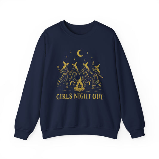 Girls Night Out Crewneck Sweatshirt – Dancing Witches Bonfire Graphic (Unisex)