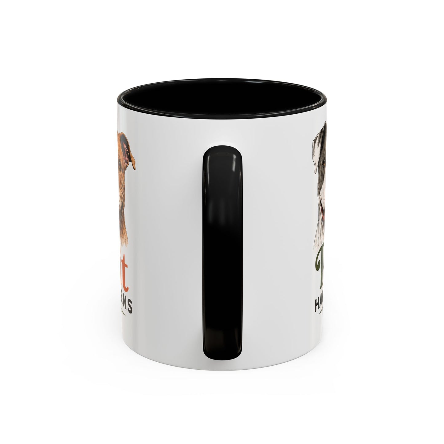 Pit Happens Black Accent Mug - Funny Pitbull Mug for Pit Bull Lovers - Cute Two Sided Pitbull Coffee Mug for Dog Moms & Dog Dads