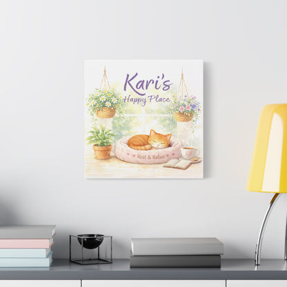 Personalized Cat Canvas Print - "Kari's Happy Place" Cozy Pet Wall Art