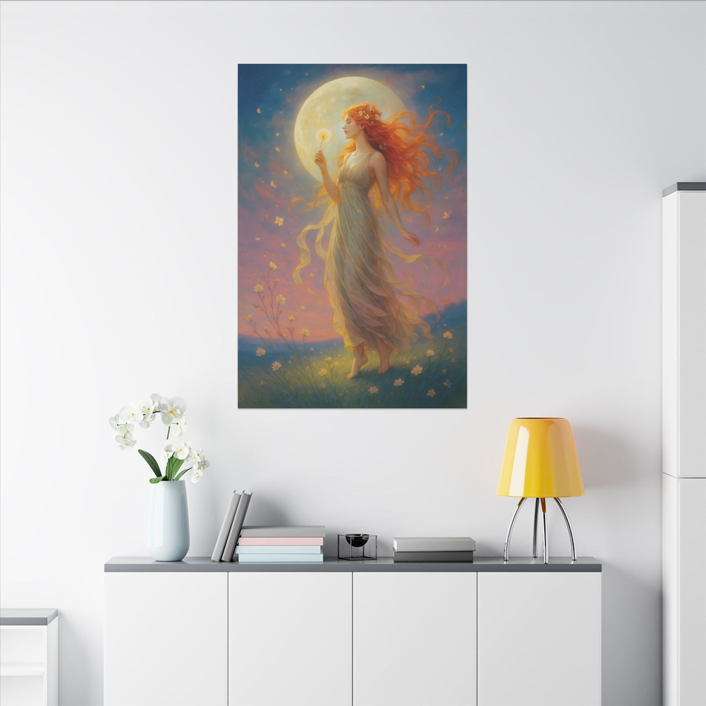 Moonlight Wishes – Luminous Goddess Wall Art (Art Nouveau Inspired)