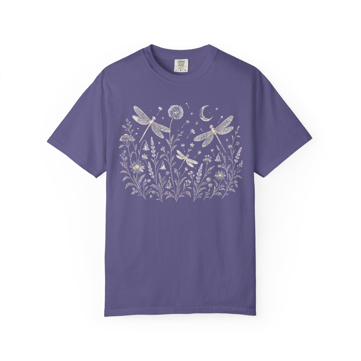 Boho Floral Night Sky Dragonfly Meadow T-Shirt