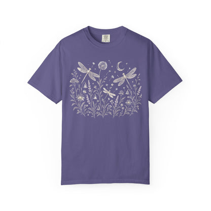 Boho Floral Night Sky Dragonfly Meadow T-Shirt