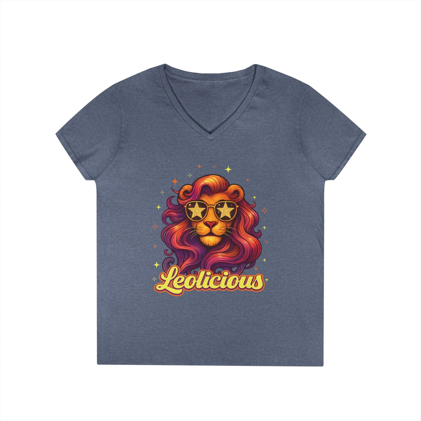 Leolicious Women’s V-Neck Tee – Empowering Retro Lion Zodiac Shirt
