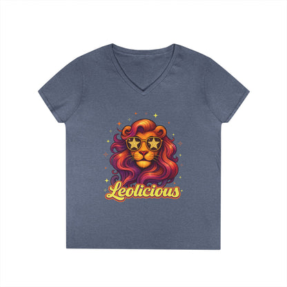 Leolicious Women’s V-Neck Tee – Empowering Retro Lion Zodiac Shirt