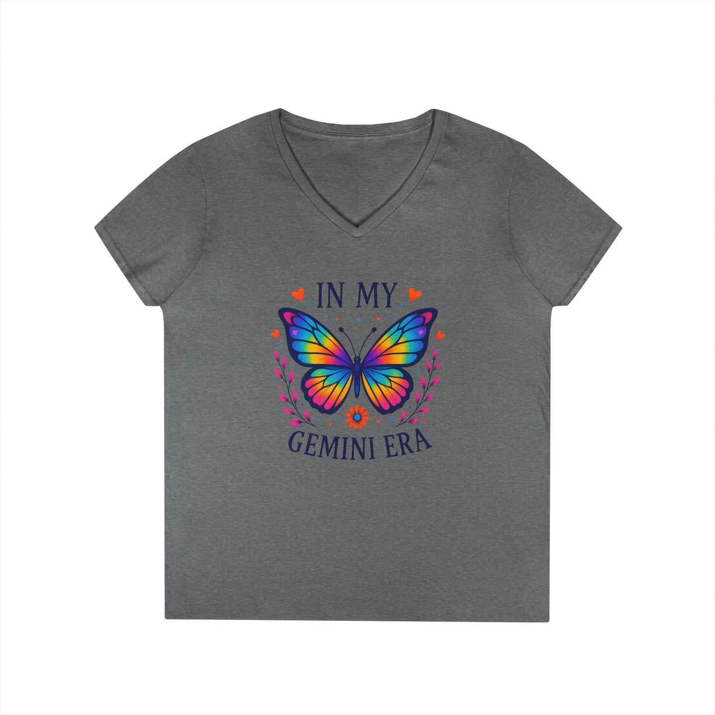 In My Gemini Era Women’s V-Neck Tee – Empowering Butterfly Zodiac Shirt