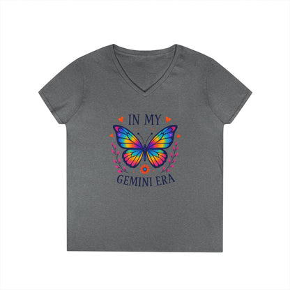 In My Gemini Era Women’s V-Neck Tee – Empowering Butterfly Zodiac Shirt