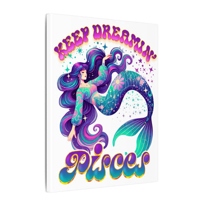 Keep Dreamin’ Pisces Mermaid – Retro Rainbow Zodiac Canvas Wall Art
