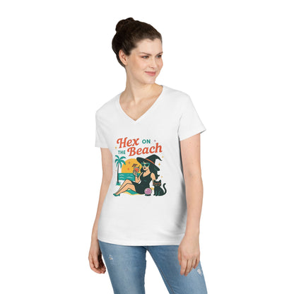 Hex on the Beach Women’s V-Neck Tee – Funny Magical Tropical Witch Shirt