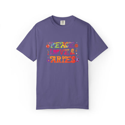 Peace Love & Aries – Colorful Retro Zodiac Tee