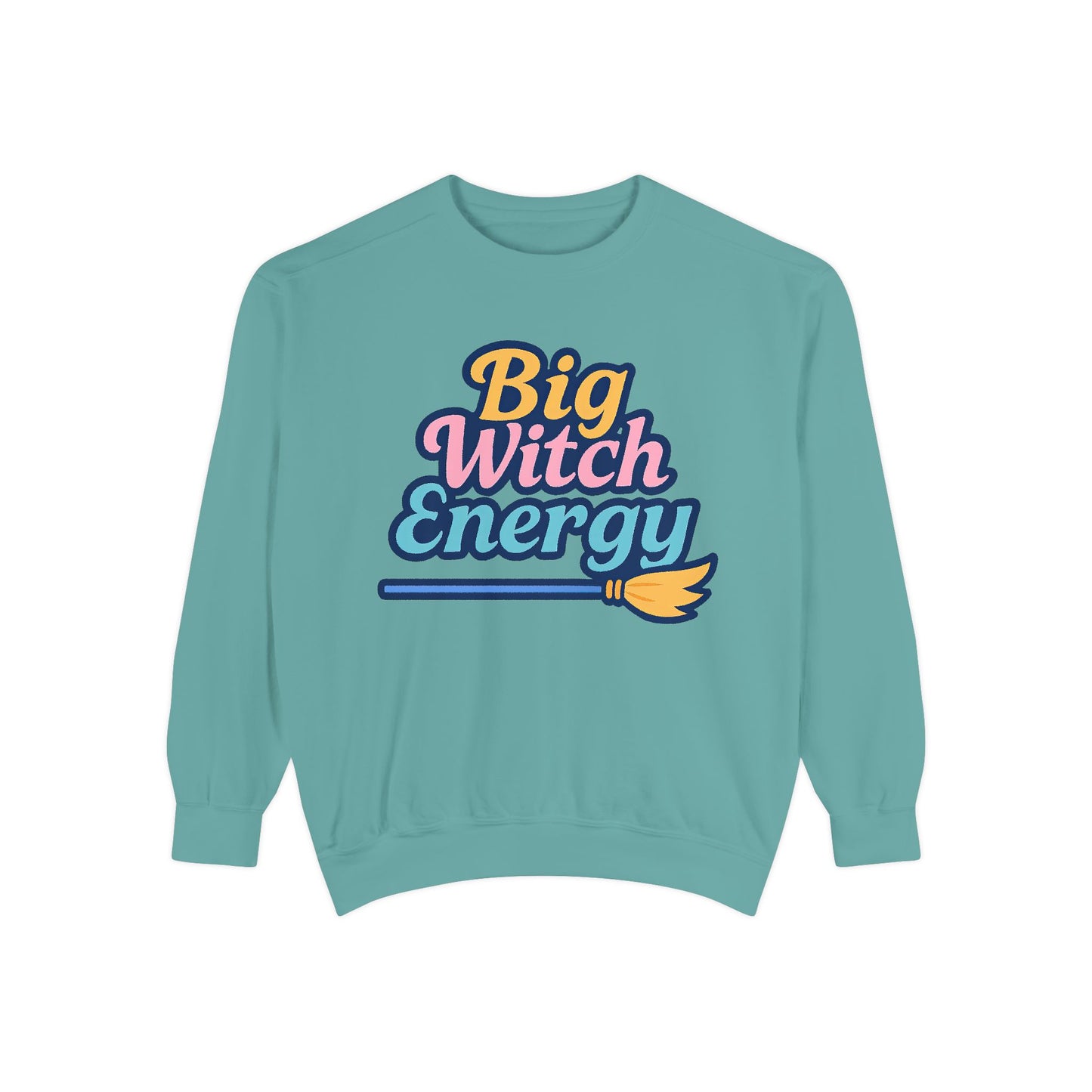 Big Witch Energy Sweatshirt – Colorful Pastel Broom Pullover