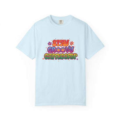 Stay Groovy Capricorn – Retro Flower Power Zodiac Tee