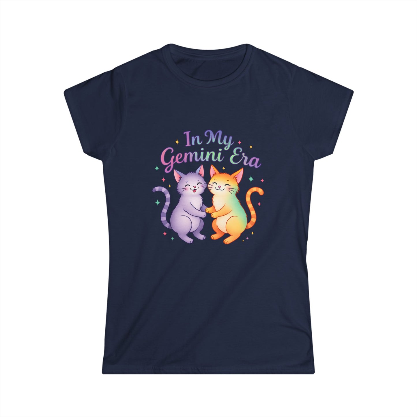 In My Gemini Era Women’s Softstyle Tee – Empowering Zodiac Cat Shirt