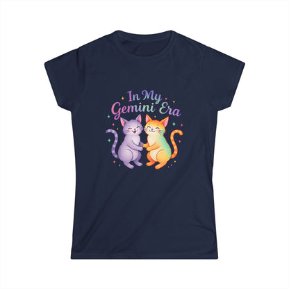 In My Gemini Era Women’s Softstyle Tee – Empowering Zodiac Cat Shirt