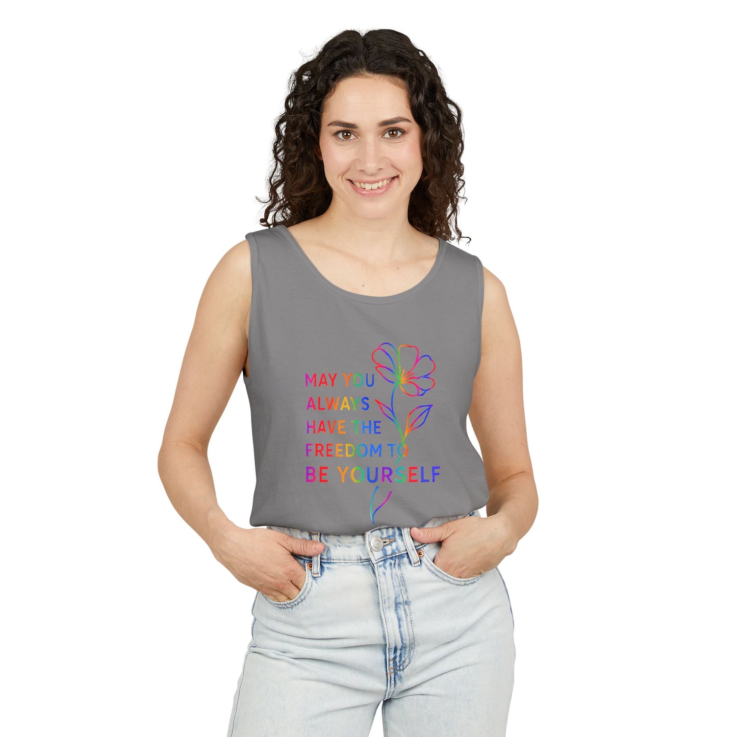 Be Yourself Affirmation Tank Top, May You Always Have the Freedom to Be Yourself Shirt, Self Love Graphic Tank, Inspirational Gift for Her, Rainbow Flower Tank