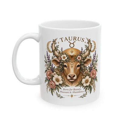 Taurus Floral Bull Zodiac Coffee Mug 11oz and 15oz | Whimsical Celestial Astrology Mug