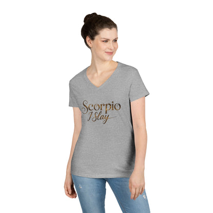 Scorpio I Slay Women’s V-Neck Tee – Empowering Elegant Zodiac Shirt