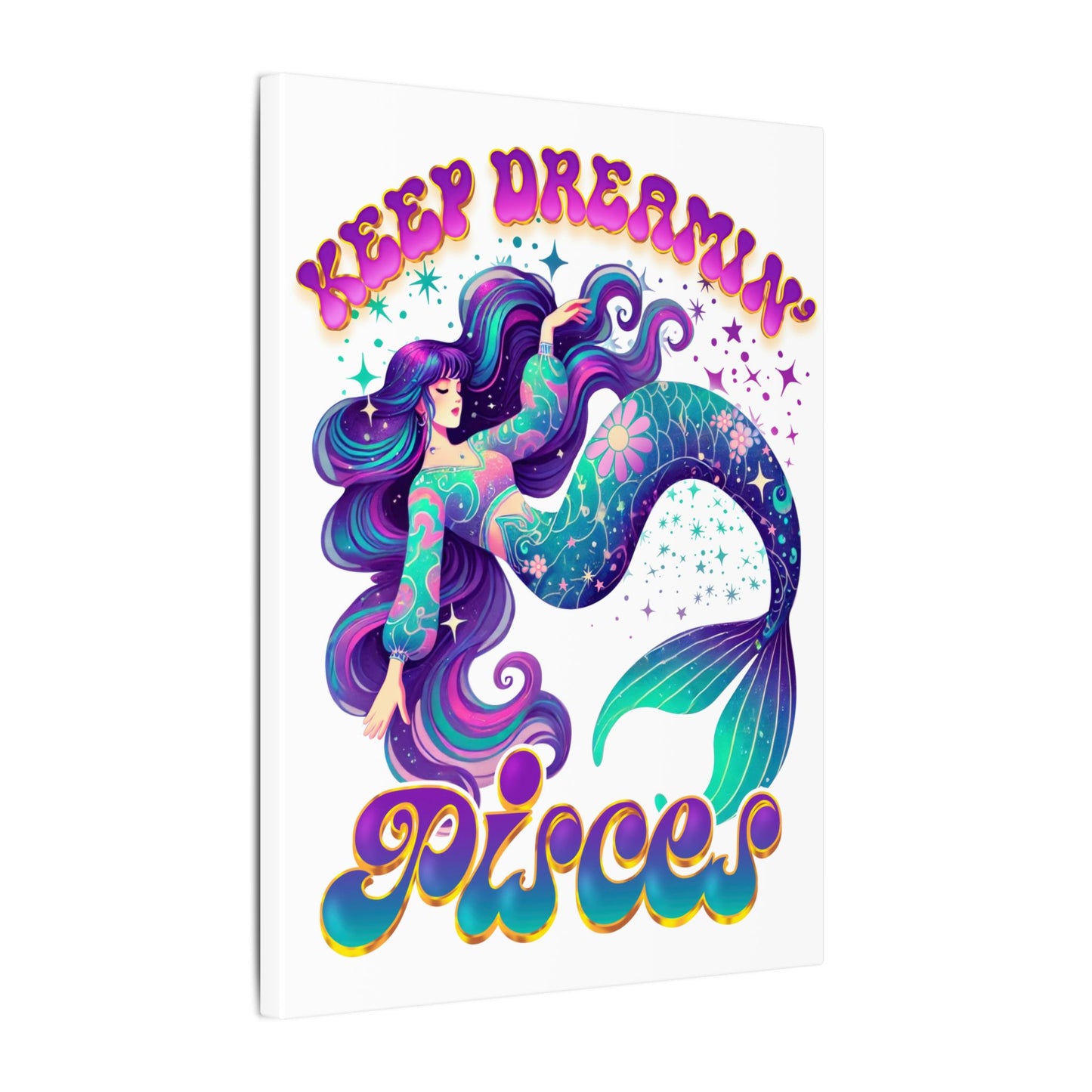 Keep Dreamin’ Pisces Mermaid – Retro Rainbow Zodiac Canvas Wall Art
