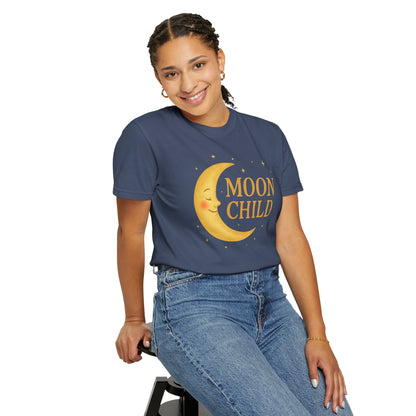 Moon Child Crescent Tee – Vibrant Golden Celestial Comfort Colors 1717 Shirt
