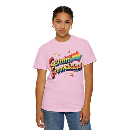 Gemini Groovalicious - Retro Rainbow Arrow Zodiac Tee