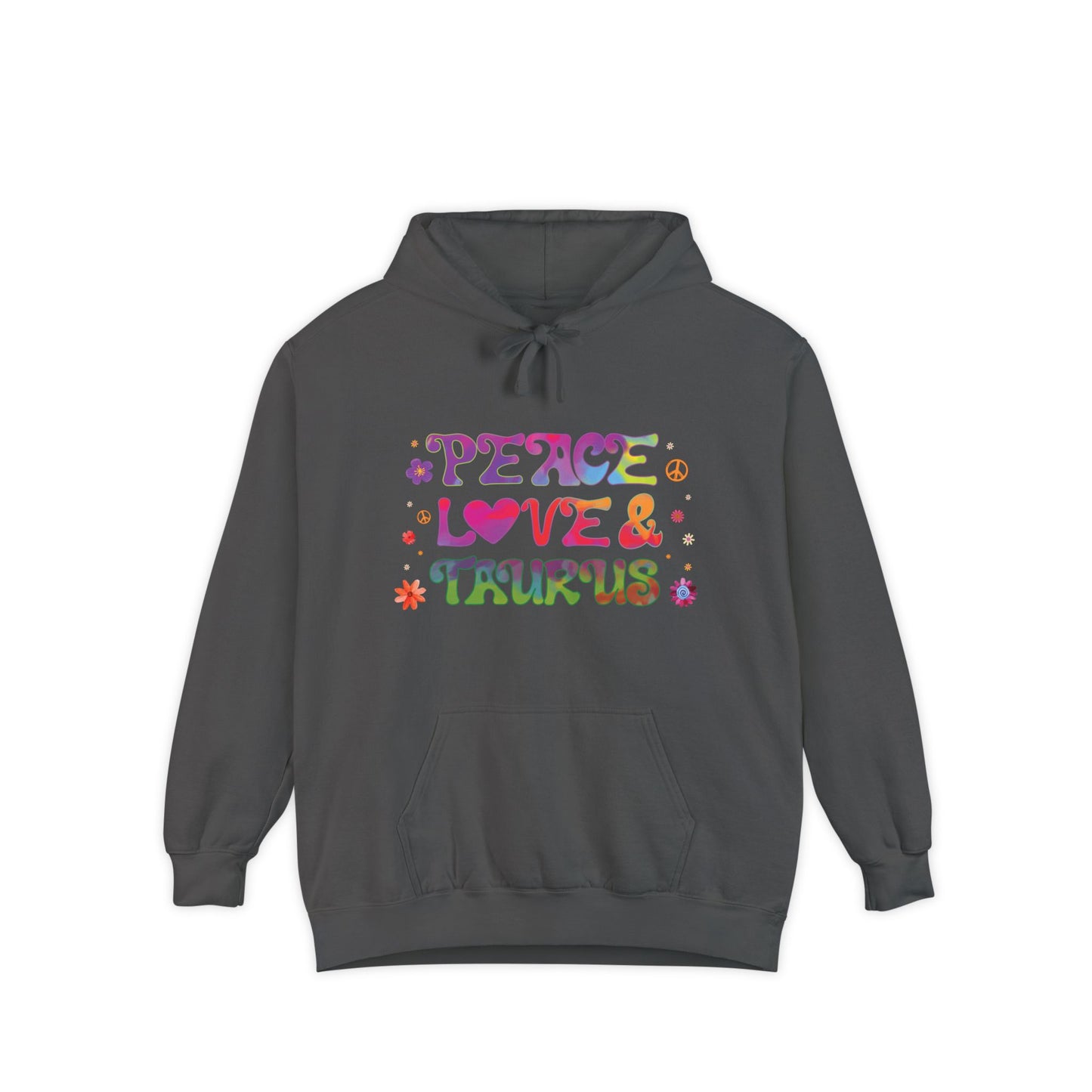Peace Love & Taurus Unisex Hoodie – Groovy Retro Comfort Colors Midweight Hoodie