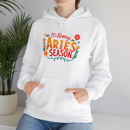 It’s Always Aries Season Hoodie | Bold Zodiac Sweatshirt for Fire Signs | Astrology Gift for Aries Queens | Cozy Horoscope Apparel | Fiery Star Sign Pullover