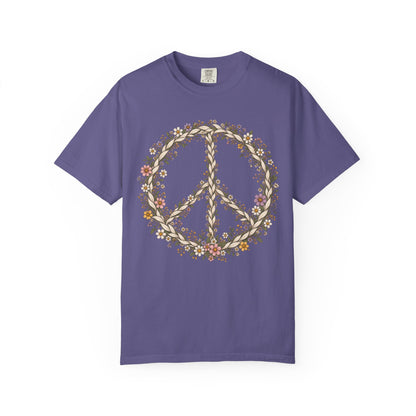 Boho Vintage Wildflower Peace Sign T-Shirt