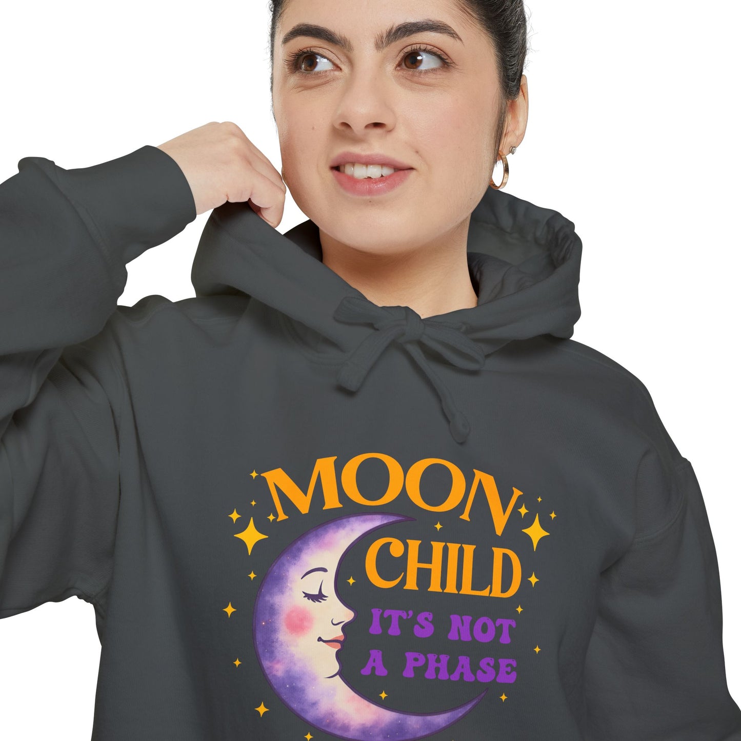 Moon Child Not a Phase Unisex Hoodie – Colorful Celestial Comfort Colors Midweight Hoodie