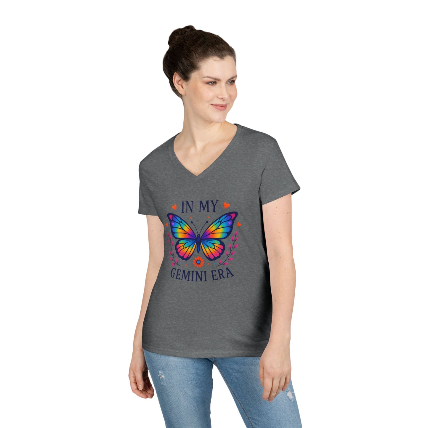 In My Gemini Era Women’s V-Neck Tee – Empowering Butterfly Zodiac Shirt
