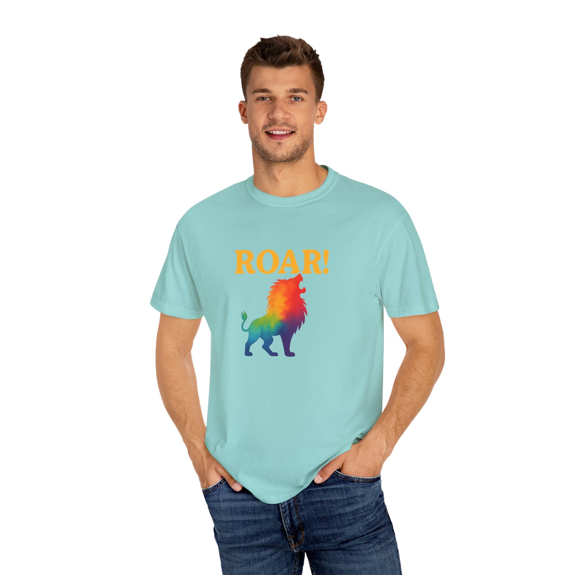 ROAR! – Retro Rainbow Lion Tee for Cosmic Confidence