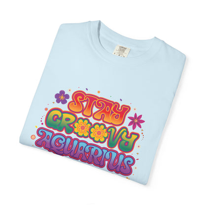 Stay Groovy Aquarius – Retro Flower Power Tee