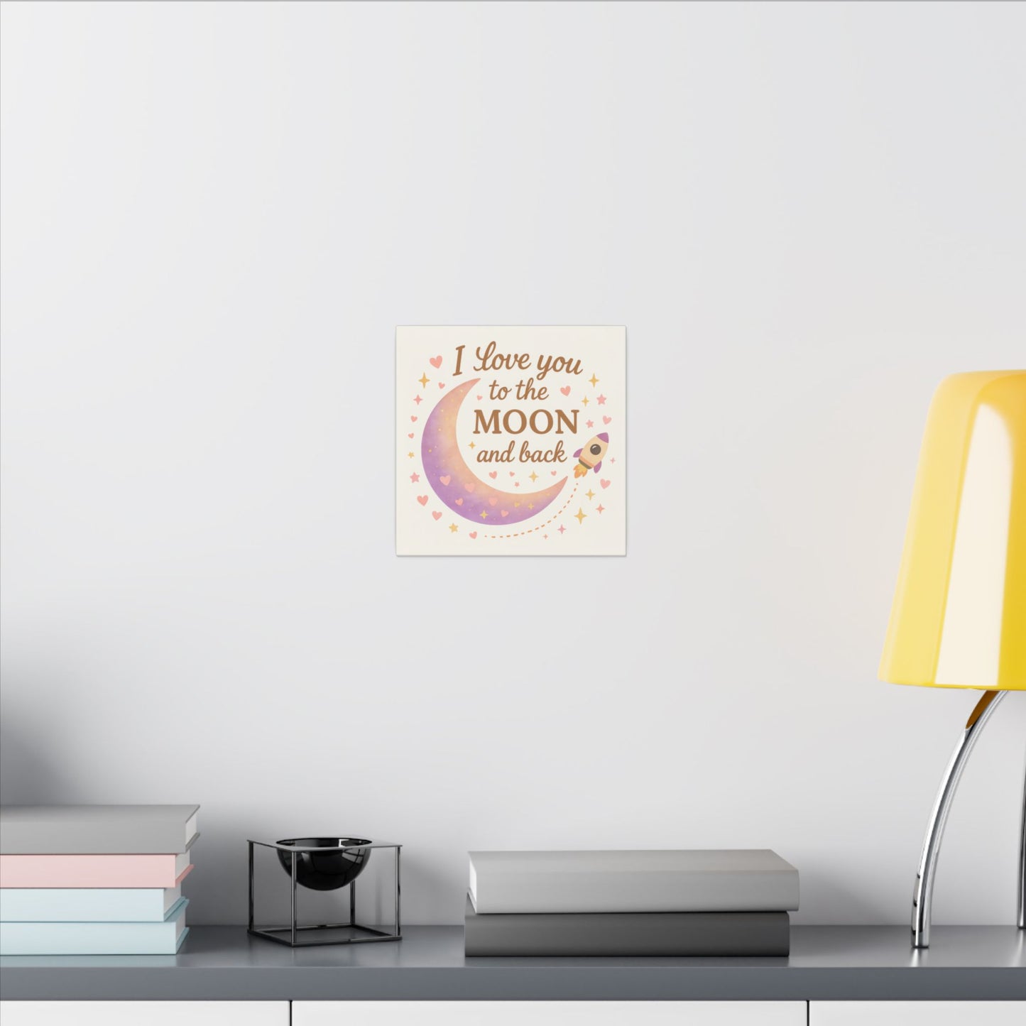 I Love You to the Moon and Back – Adorable Pastel Moon & Rocket Wall Art (Eco-friendly Canvas)