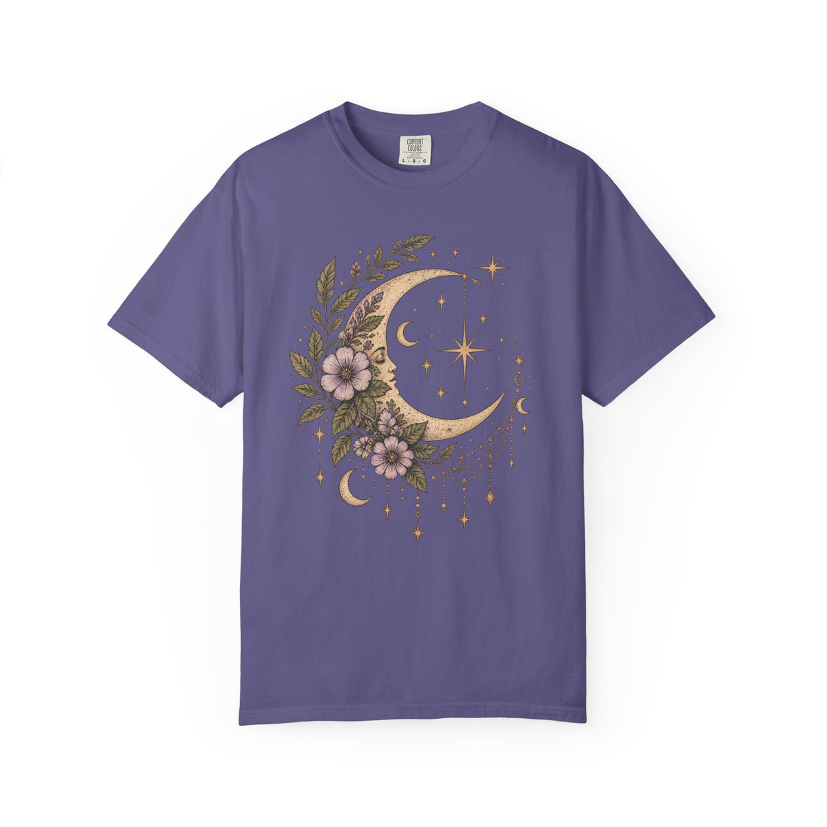 Vintage Night Sky Floral Crescent Moon Unisex T-Shirt
