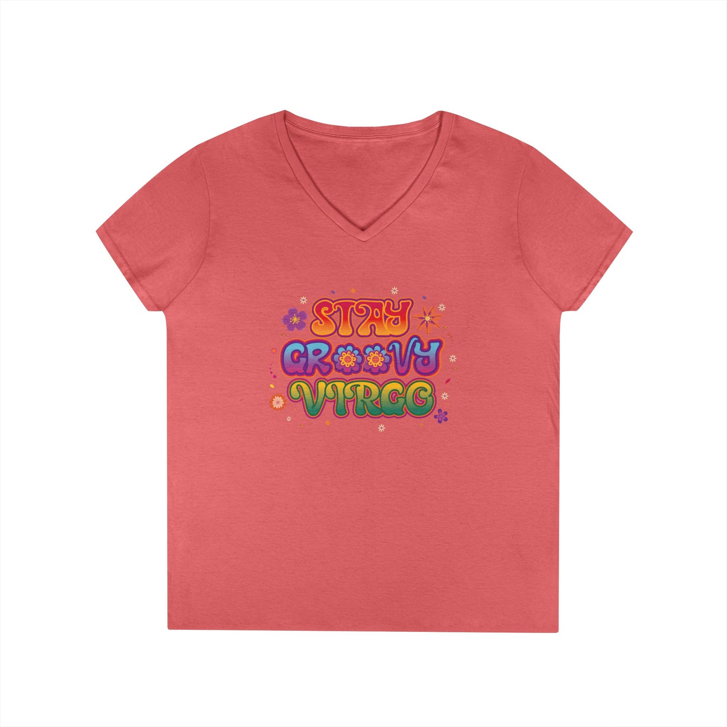 Stay Groovy Virgo Women’s V-Neck Tee – Empowering Retro Zodiac Shirt