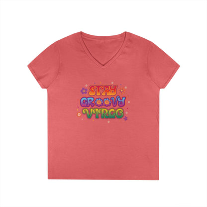 Stay Groovy Virgo Women’s V-Neck Tee – Empowering Retro Zodiac Shirt