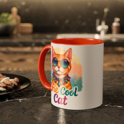 One Cool Cat – Groovy Fun Colorful Kitty Mug (Blue Accent, 11oz & 15oz)