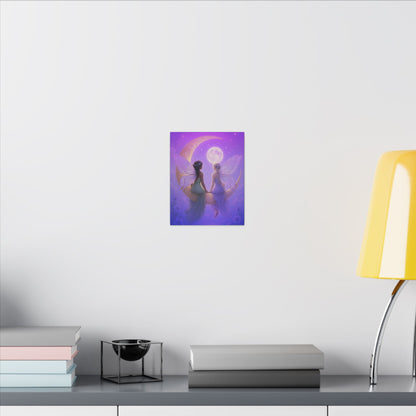 Fairy Friends on the Moon – Enchanted Purple Dream Wall Art