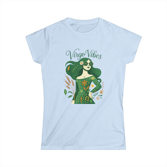 Virgo Vibes Women’s Softstyle Tee – Empowering Botanical Colorful Shirt