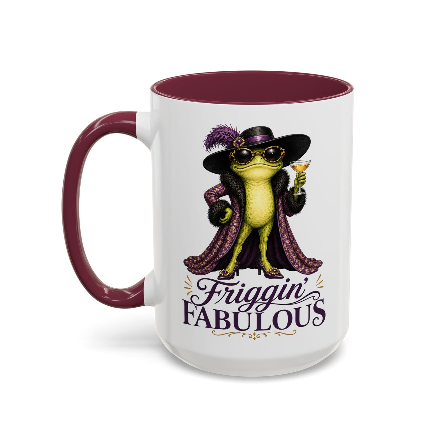 Friggin' Fabulous Frog Mug | Funny Frog Coffee Mug | Glam Fashion Frog Gift for Women | Colored Mug