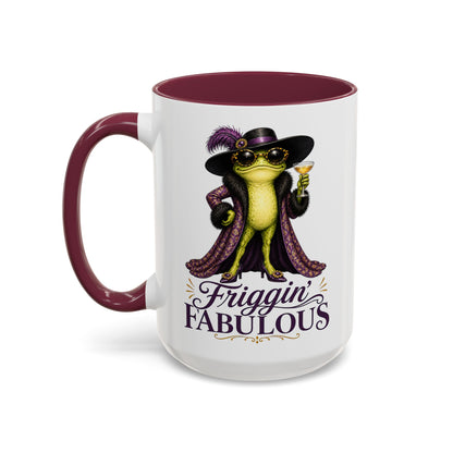Friggin' Fabulous Frog Mug | Funny Frog Coffee Mug | Glam Fashion Frog Gift for Women | Colored Mug