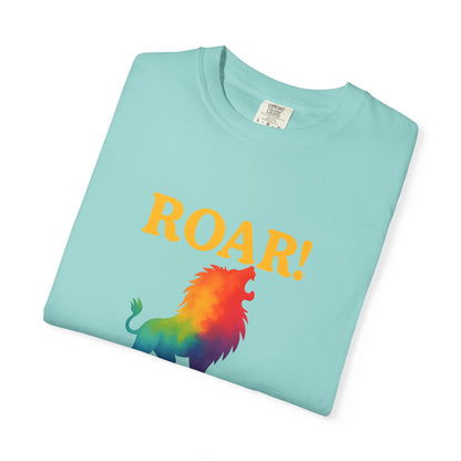 ROAR! – Retro Rainbow Lion Tee for Cosmic Confidence