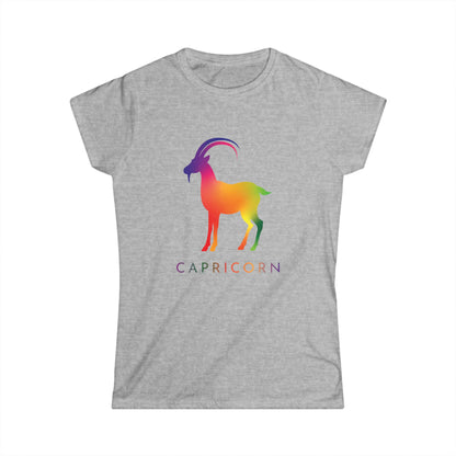 Capricorn Women’s Softstyle Tee – Empowering Rainbow Zodiac Shirt