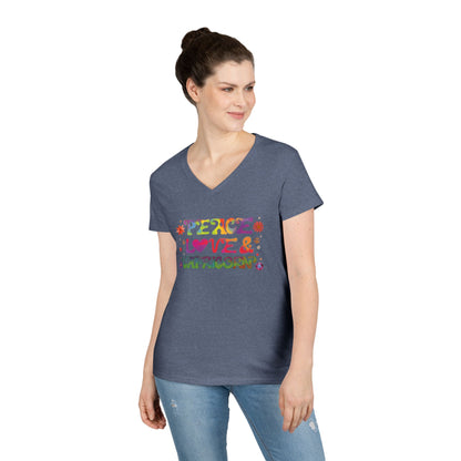 Peace Love Capricorn Women’s V-Neck Tee – Empowering Retro Zodiac Shirt