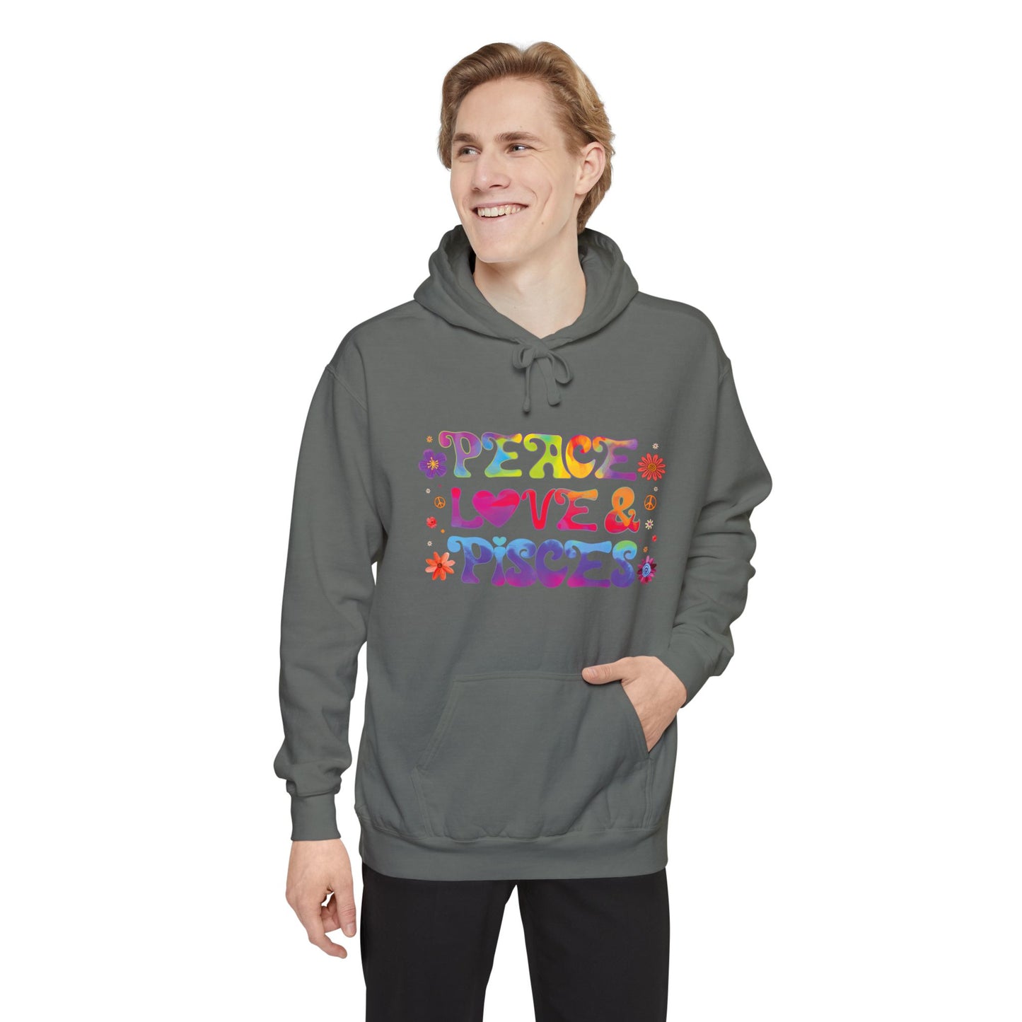 Peace Love & Pisces Unisex Hoodie – Groovy Retro Comfort Colors Midweight Hoodie