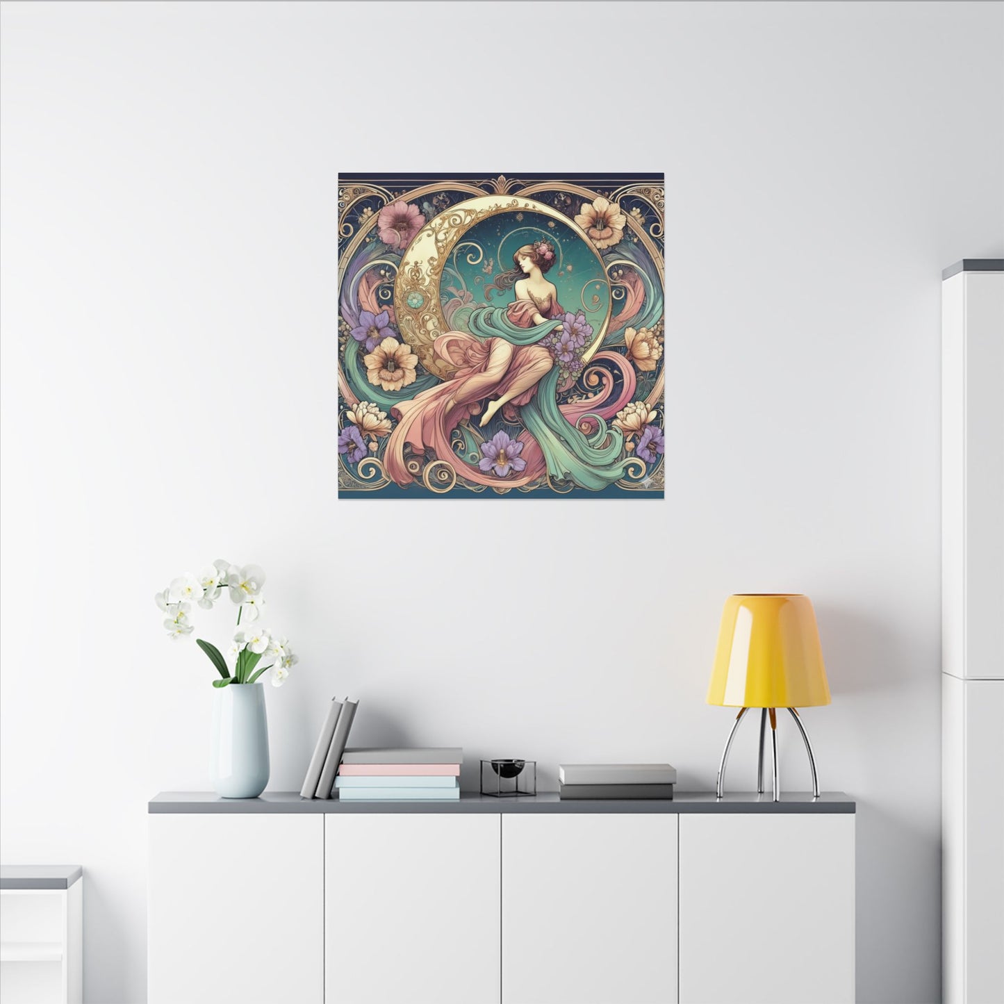 Floral Moon Muse – Art Nouveau Goddess Wall Art