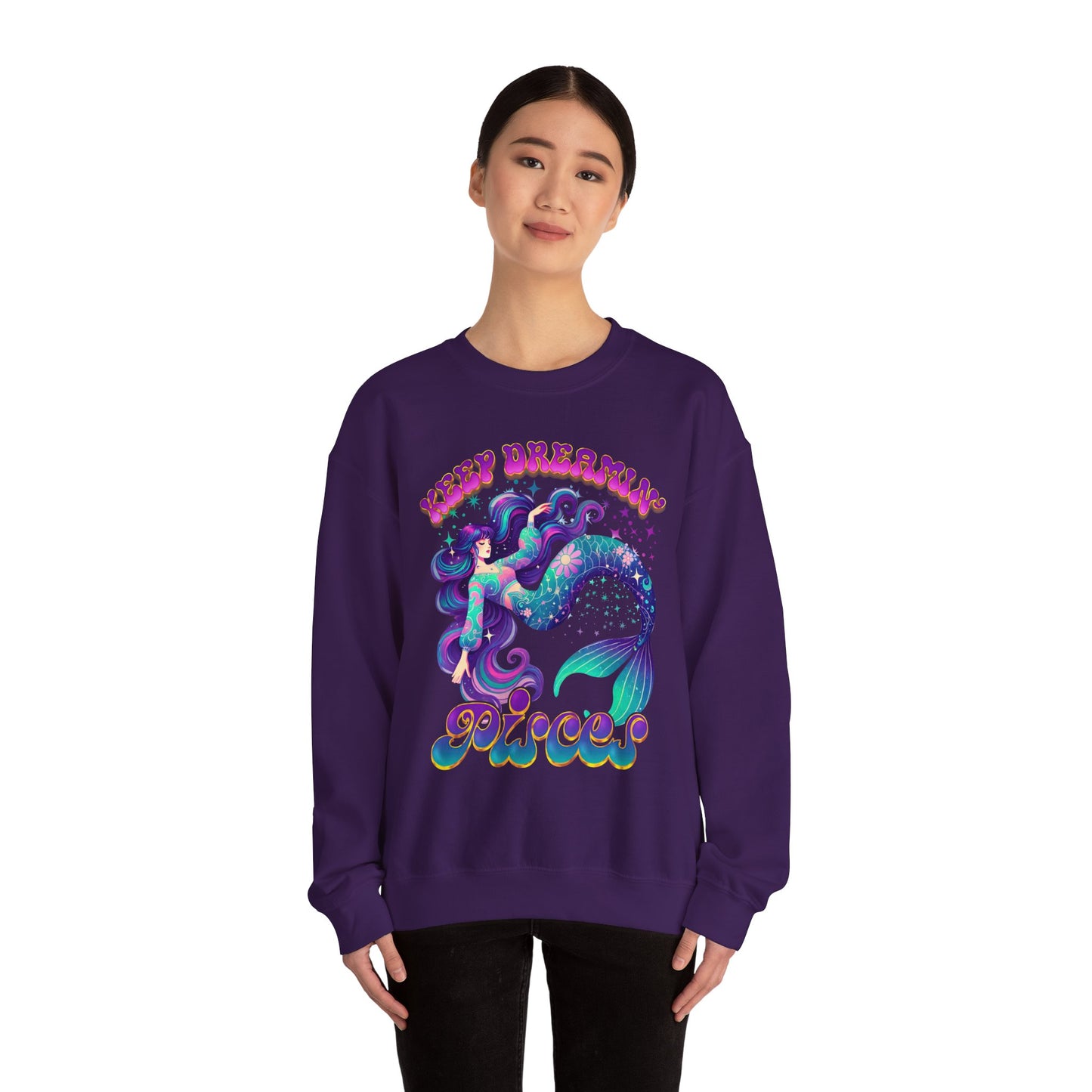 Keep Dreamin’ Pisces Sweatshirt | Celestial Mermaid Zodiac Crewneck | Cozy Astrology Gift for Dreamers | Water Sign Horoscope Apparel | Soft Star Sign Pullover