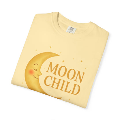 Moon Child Crescent Tee – Vibrant Golden Celestial Comfort Colors 1717 Shirt