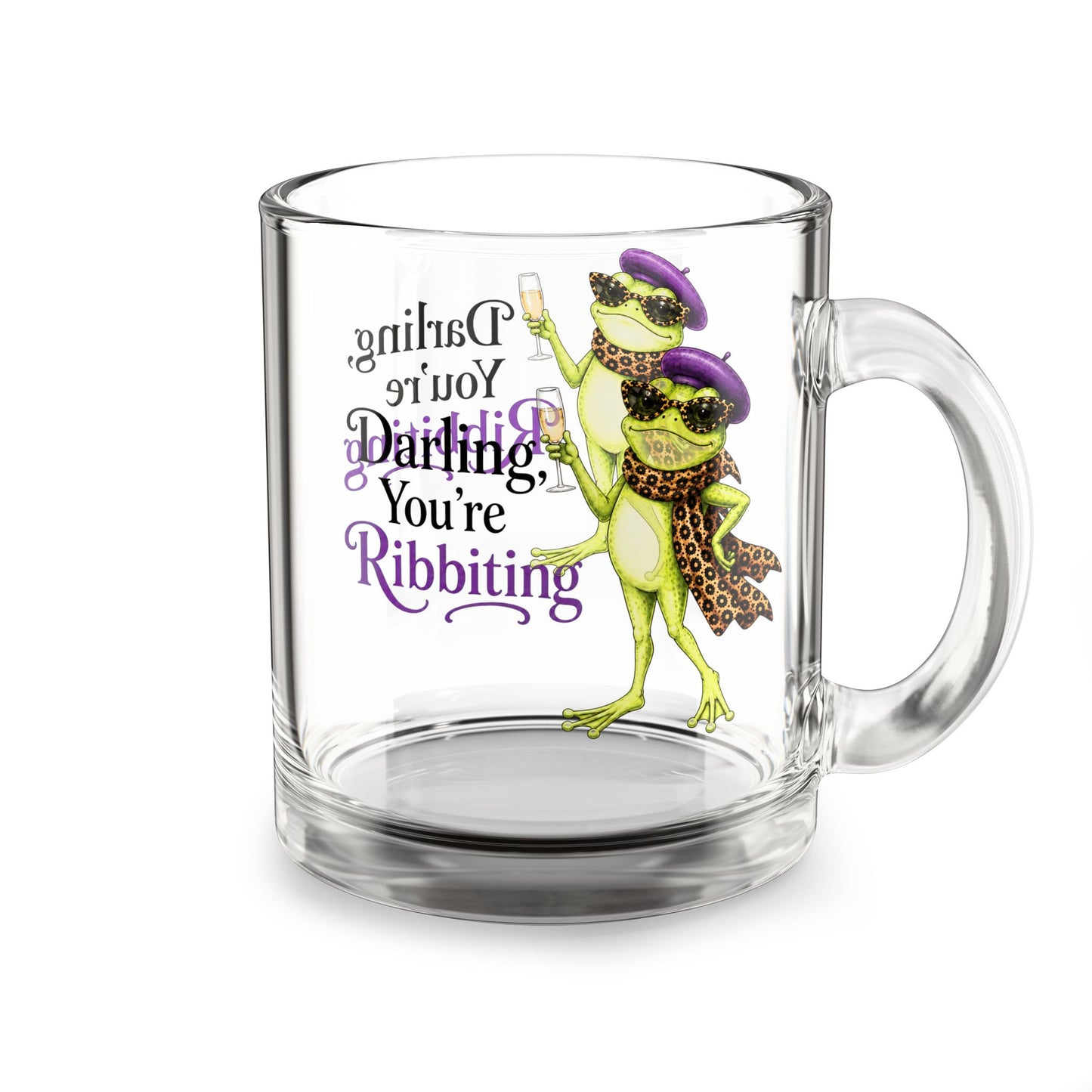 Funny Frog Glass Mug | Darling, You're Ribbiting | Fashion Frog Cocktail Mug | Gift for Frog Lovers & Fashionistas