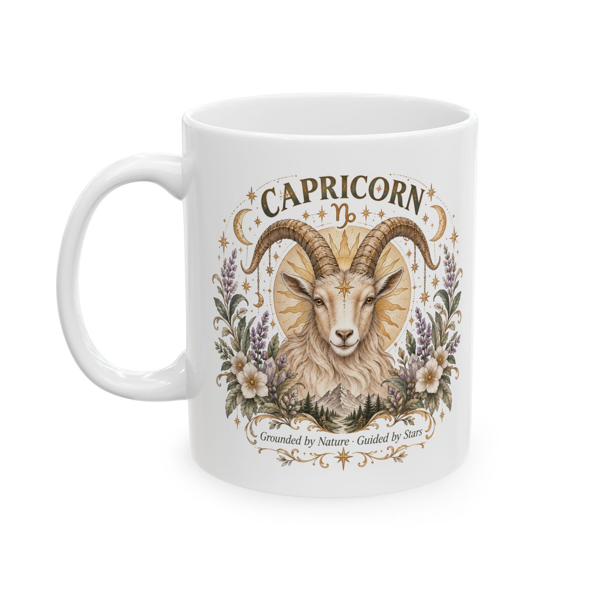 Capricorn Boho Celestial Floral Goat Mug