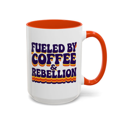 Fueled by Coffee & Rebellion – Funny Retro Mug (Color Accent, 11oz & 15oz)