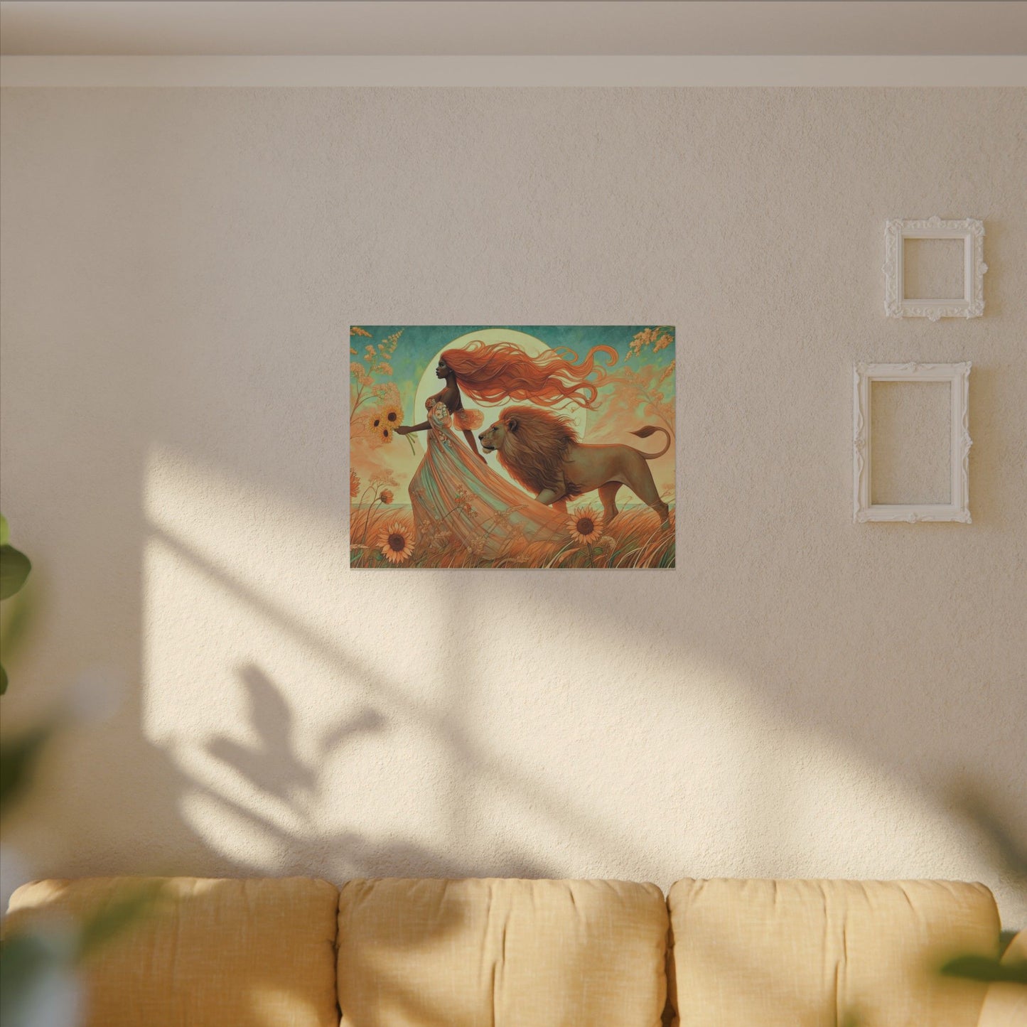 Leo Zodiac Wall Art, Lion Goddess Canvas Print, Astrology Home Decor, Leo Gift for Her, Sunflower Leo Painting, Star Sign Wall Decor